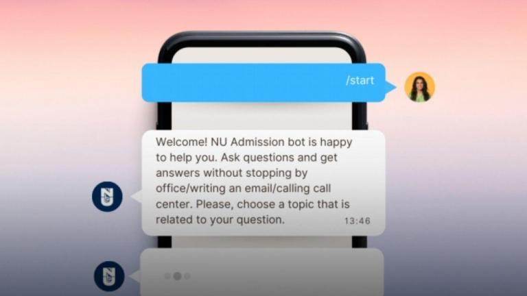 Dear Applicants!We have launched a Telegram bot for those who want to receive quick information on admission to NU. Use our Telegram bot and get detailed information on the following requests – «Admissions», «Funding Opportunities», «Schedule of Recruitment Events», and «Virtual Open House Day».