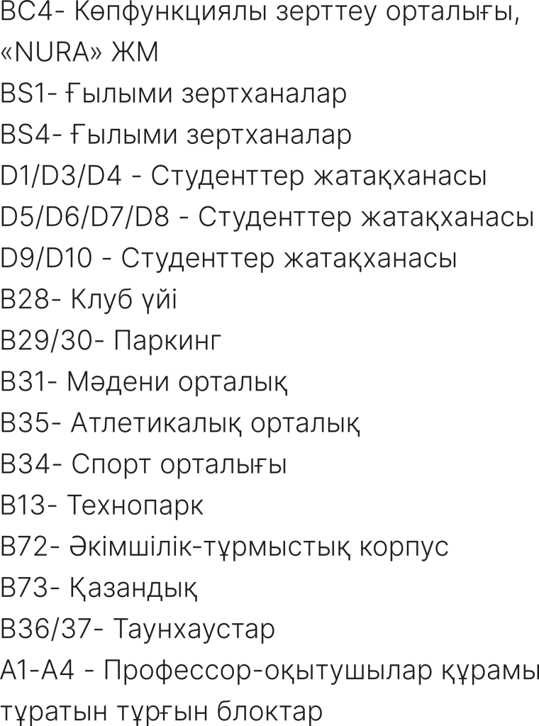 Кампустағы өмір 5 555 Nazarbayev University-дің кампусында студенттерге, оқытушылар мен қызметкерлерге университет өмірінің барлық қырларын сезіну үшін барлық жағдай жасалған. Көптеген қызметтер мен мүмкіндіктердің арқасында біз әркім өмір сүре алатын, оқып, жаңа идеяларды дамытатын, жеке және кәсіби салаларда өсіп, өмірден ляззат алатын табысты қауымдастық құруға тырысамыз!