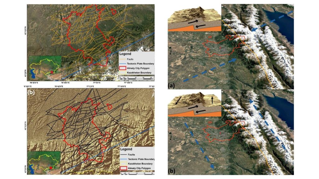 1 5 A new study provides the first three-dimensional map of ground deformation across Almaty and surrounding areas, based on seven years of satellite observations independently validated with ground measurements. The study aims to better understand potential risks to infrastructure. The findings can support infrastructure monitoring, geological, geotechnical, and seismic risk assessment, and urban planning.