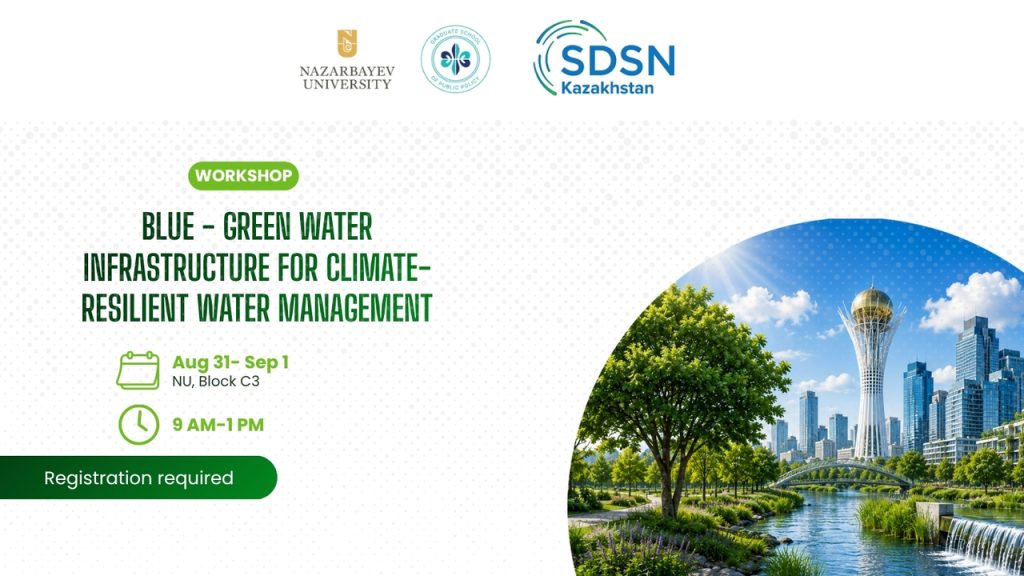 poster new workshop 31 августа – 1 сентября Высшая школа государственной политики Nazarbayev University проведет семинар на тему «Сине-зелёная инфраструктура для устойчивого управления водными ресурсами в условиях изменения климата».