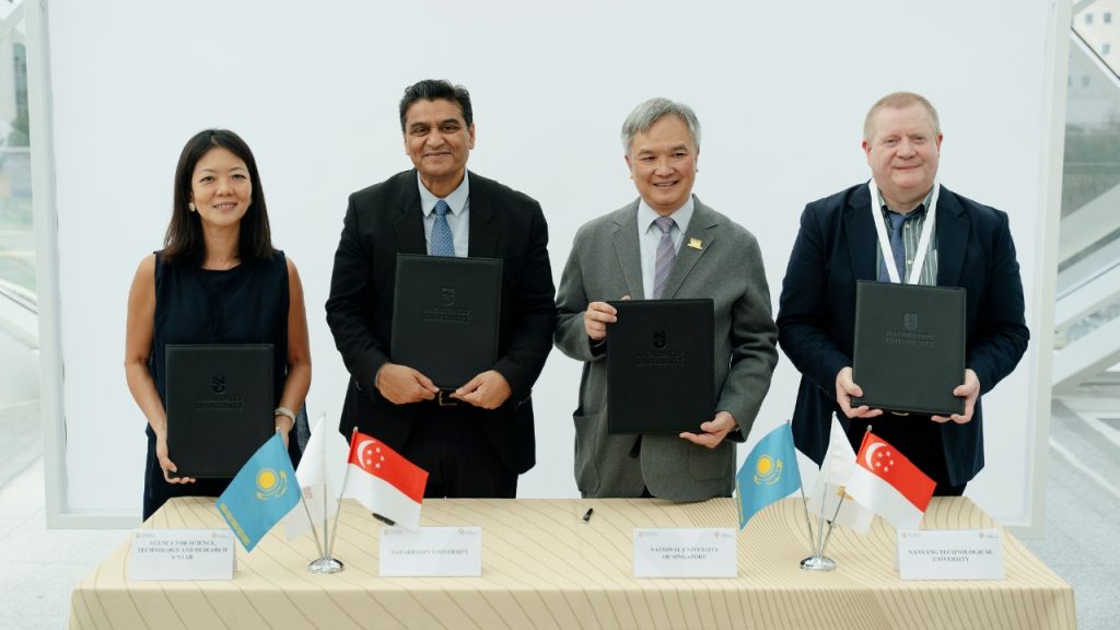 Expanding Visibility Across Asia: NU signed MOU with Singapore’s Leading Research and Universities 1 3 6 Nazarbayev University has signed a four-way memorandum of understanding with Singapore’s Agency for Science, Technology and Research (A*STAR), the National University of Singapore (NUS), and Nanyang Technological University, Singapore (NTU Singapore). The memorandum expands NU’s partnerships with leading research and academic institutions in Singapore, creating a framework for joint research, academic exchanges, and new innovation projects.
